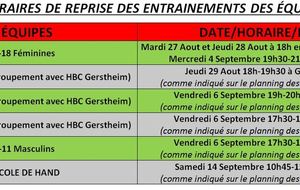 Date et horaire de reprise des entrainements de nos équipes jeunes