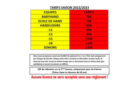 Nos Tarifs de licences